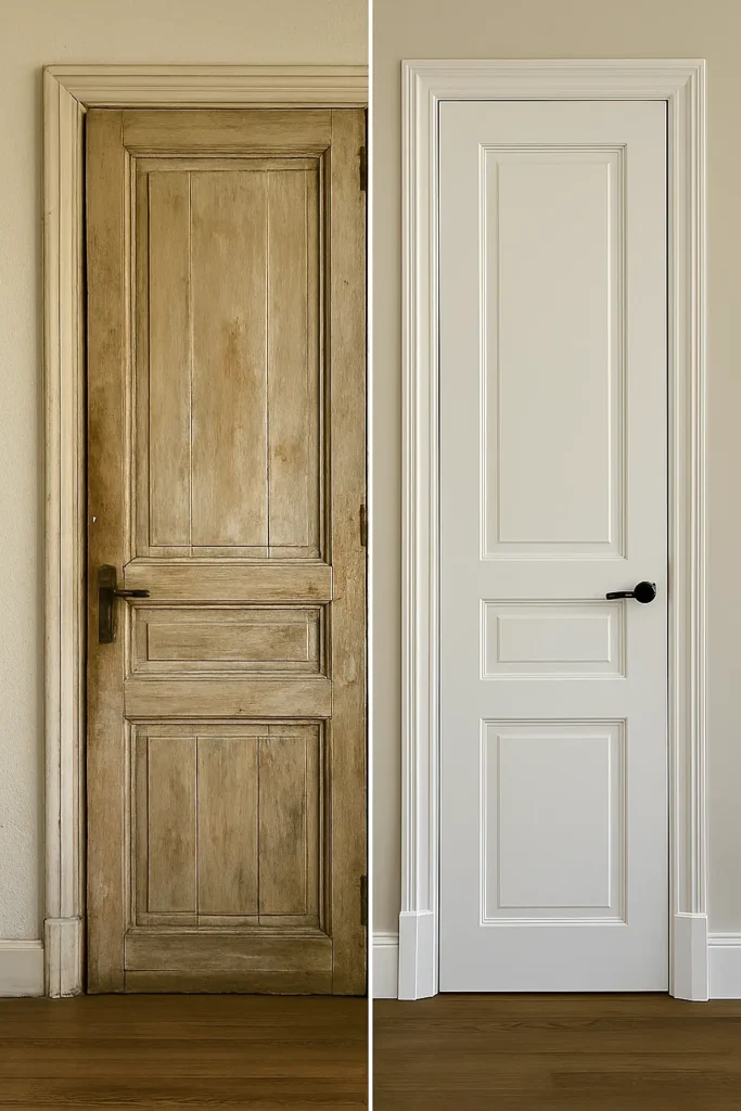 Antes y despues de lacado de puertas en blanco